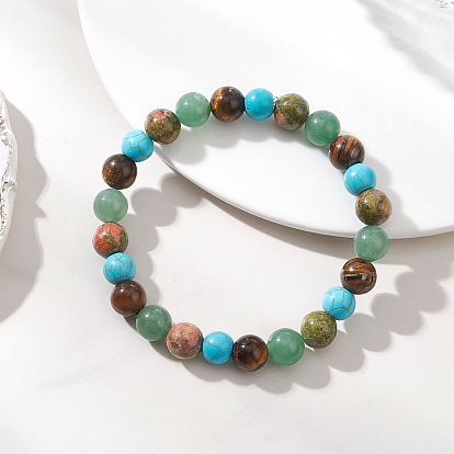 Браслеты из натуральных и синтетических драгоценных камней, эластичные браслеты для женщин, круглые