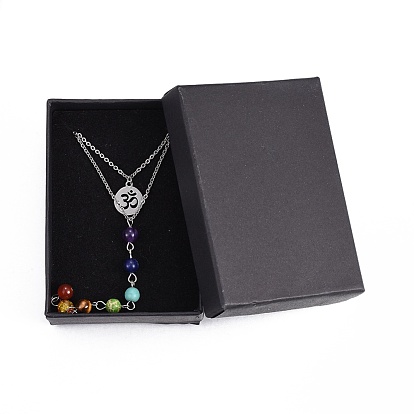 Chakra Jewelry, Tiered Necklaces, with 304 Stainless Steel Chains, Pendant and Lobster Claw Clasps, Natural & Synthetic Gemstone Beads, Packing Box