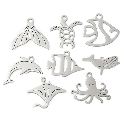 304 подвески из нержавеющей стали, лазерная резка, цвет нержавеющей стали, очарование морских животных