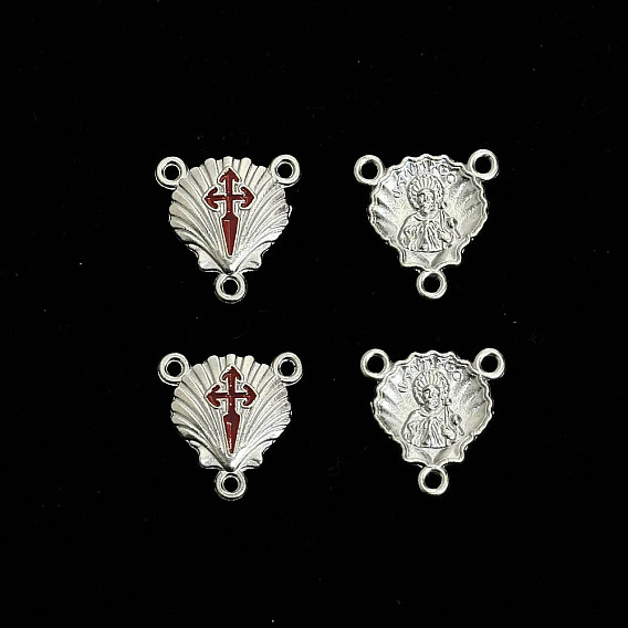Alloy Enamel Chandelier Component Links, Shell Shape with Cross & Saint