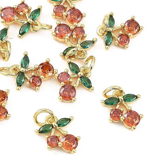 SHEGRACE Brass & Cubic Zirconia Charms, Cadmium Free & Nickel Free & Lead Free, Cherry Charms