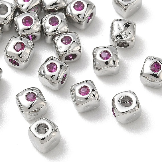 SHEGRACE Brass Cubic Zirconia Beads, Cube, Cadmium Free & Lead Free & Nickel Free