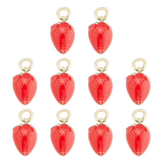 10подвески из латуни с эмалью, долговечный, с целью перехода в кольце, клубника формы, реальный 18 k позолоченный