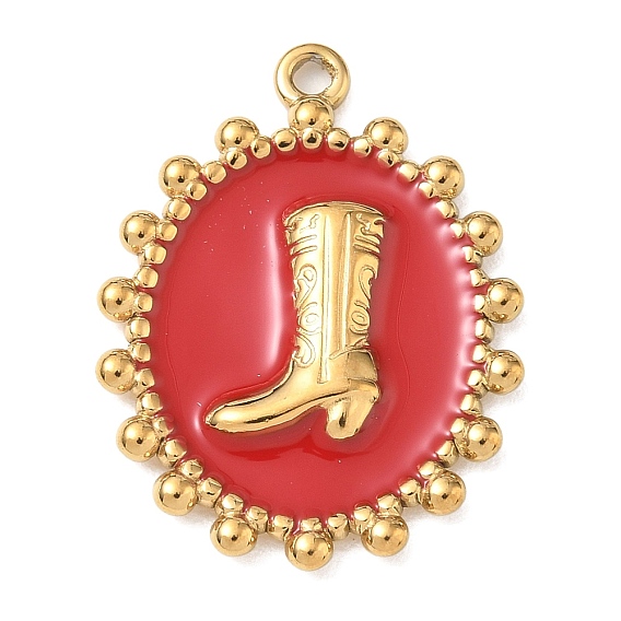 304 Stainless Steel Enamel Pendants, Oval & Cowboy Shoes Charms, Golden