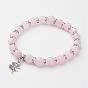 Natural Gemstone Charm Bracelets, Stretch Bracelets, with Alloy Clover Pendants, Antique Silver