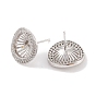 925 Sterling Silver Micro Pave Cubic Zirconia Earring Settings Findings, for Half Drilled Beads, Flat Round