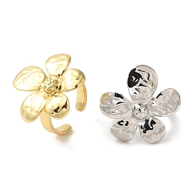 Flower Rack Plating Brass Cuff Rings for Women, Cadmium Free & Lead Free, Long-Lasting Plated