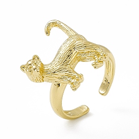 Rack Plating Brass Cat Open Cuff Ring for Women, Cadmium Free & Lead Free
