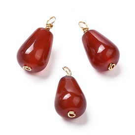 Natural Carnelian/Red Agate Bead Pendants, with Real 18K Gold Plated Eco-Friendly Copper Findings, Teardrop