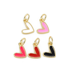 Brass Enamel Charms, with Jump Rings, Cadmium Free & Nickel Free & Lead Free, Real 16K Gold Plated, Heart