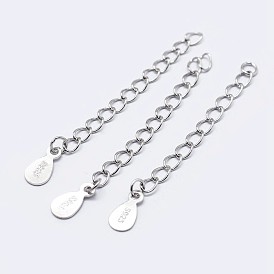 925 extrémité en argent sterling avec chaînes d'extension et breloques en forme de larme, avec cachet s