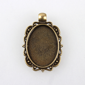 Vintage Tibetan Style Alloy Pendant Cabochon Settings, Cadmium Free & Lead Free, Oval Tray: 25x18mm, 36x25x6mm, Hole: 4mm, about 200pcs/1kg