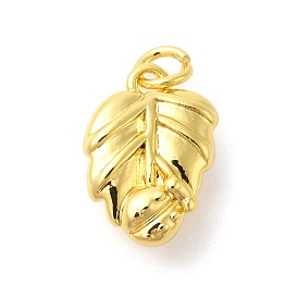 Leaf Rack Plating Brass Pendants Charms, with Jump Rings, Lead Free & Cadmium Free