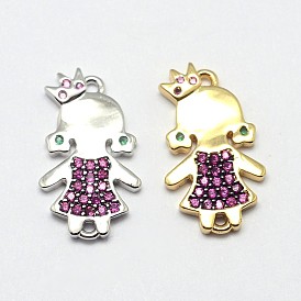 Girl Brass Micro Pave Grade AAA Cubic Zirconia Links, Cadmium Free & Nickel Free & Lead Free, 19x10x2mm, Hole: 1mm
