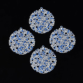 430 Stainless Steel Pendants, Spray Painted, Etched Metal Embellishments, Flat Round with Flower Pattern
