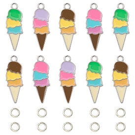 Summer Theme Alloy Enamel Pendants, Ice Cream Charms, with Brass Open Jump Rings