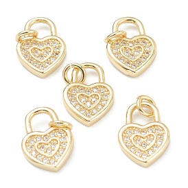 Brass Clear Cubic Zirconia Charms, Long-Lasting Plated, with Jump Ring, Heart