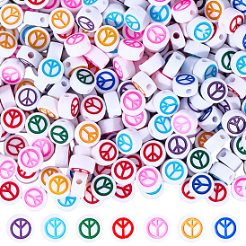 500 непрозрачные акриловые бусины, с эмалью, плоские круглые с знаком мира