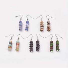 Pendientes pendientes de latón borla, con cuentas de piedras preciosas, Platino