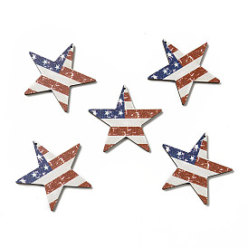 American Flag Theme Single Face Printed Aspen Wood Pendants, Star Charm