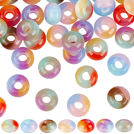 70Pcs 7 Colors Triple Color Resin European Beads, Large Hole Beads, Imitation Cat Eye, Rondelle