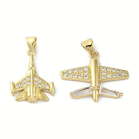 Rack Plating Brass Micro Pave Cubic Zirconia Pendants, Airplane, Long-Lasting Plated, Cadmium Free & Lead Free