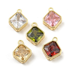 Glass Pendants, with Brass Findings, Rhombus Charms