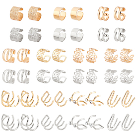 44Pcs Brass Cuff Earrings Set, Wide Band & Hollow Leaf Wrapped Earrings for Non Piercing