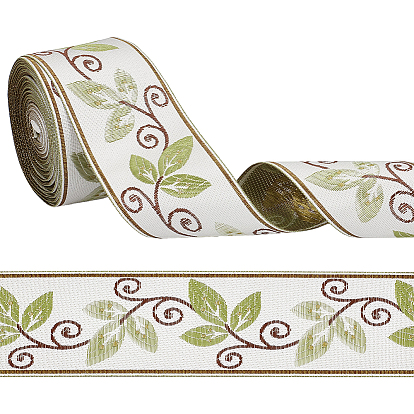 12.5m Leaf Pattern Vintage Jacquard Polyester Ribbon, Emobridered Woven Ribbon