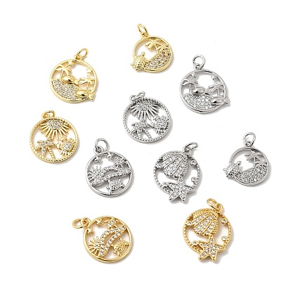 Латунные микро проложить кубического циркония подвески, плоские круглые прелести, долговечный, без кадмия и без свинца, с целью перехода в кольце, золотые / платиновые