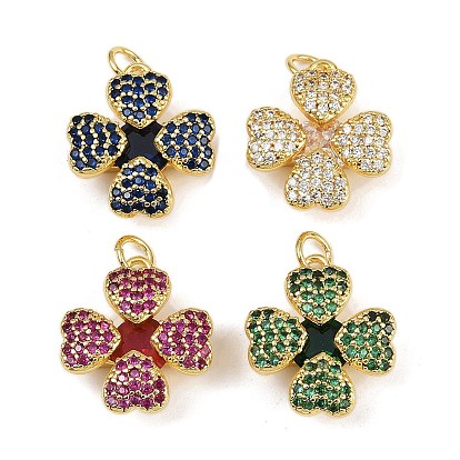 Латунные микро проложить кубического циркония подвески, клевер, со стеклом и прыжковым кольцом, долговечный, без кадмия и без свинца, реальный 18 k позолоченный