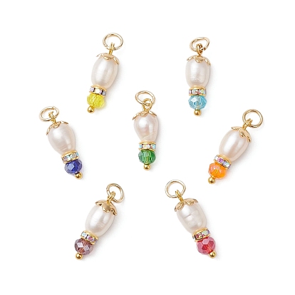 7шт 7 цвета подвески из натурального культивированного пресноводного жемчуга, подвески в виде картофеля с гальваническим стеклом и латунными бусинами-разделителями из стразов класса А, золотые