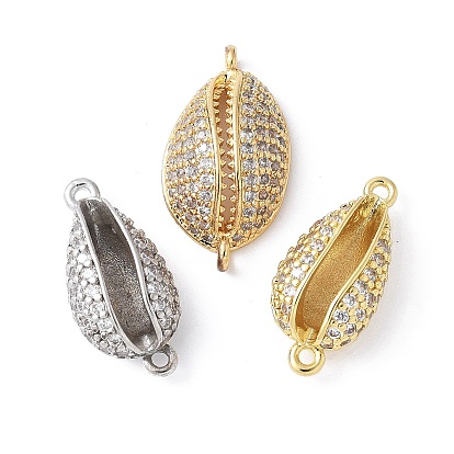 Латунные микро-паве прозрачные кубические цирконии в форме ракушек звенья соединительные подвески, стойки покрытие, долговечный, без свинца и без кадмия