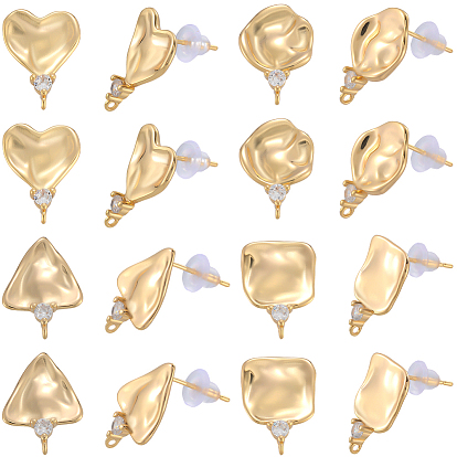 16 шт. 4 стили латунные микрофибровые серьги-гвоздики с паве из кубического циркония, разнообразные