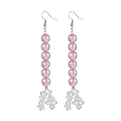 Серьга с опаловой подвеской, с 316 хирургическим крючком из нержавеющей стали и акриловыми бусинами, круглые