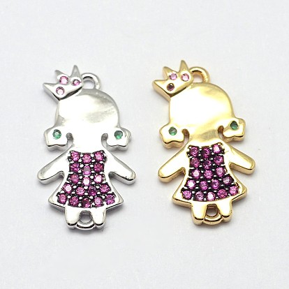 Girl Brass Micro Pave Grade AAA Cubic Zirconia Links, Cadmium Free & Nickel Free & Lead Free, 19x10x2mm, Hole: 1mm