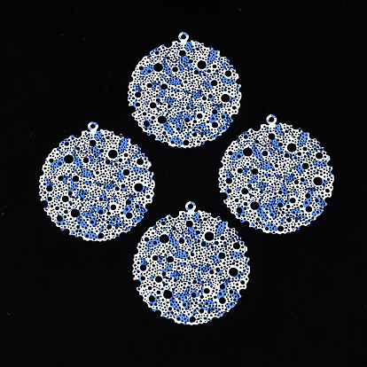 430 Stainless Steel Pendants, Spray Painted, Etched Metal Embellishments, Flat Round with Flower Pattern