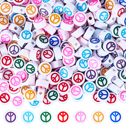 500 непрозрачные акриловые бусины, с эмалью, плоские круглые с знаком мира
