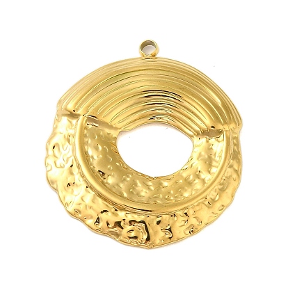 Ion Plating(IP) 304 Stainless Steel Pendants, Textured, Flat Round Charm
