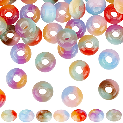 70Pcs 7 Colors Triple Color Resin European Beads, Large Hole Beads, Imitation Cat Eye, Rondelle
