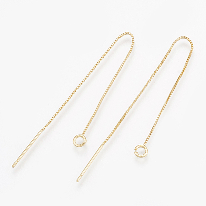 Brass Stud Earring Findings, with Loop, Real 18K Gold Plated, Ear Threads