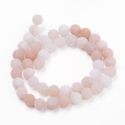 Natural Pink Aventurine Beads Strands, Frosted, Round