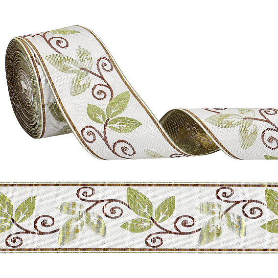 12.5m Leaf Pattern Vintage Jacquard Polyester Ribbon, Emobridered Woven Ribbon