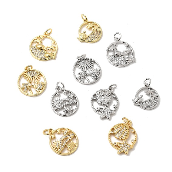 Латунные микро проложить кубического циркония подвески, плоские круглые прелести, долговечный, без кадмия и без свинца, с целью перехода в кольце, золотые / платиновые