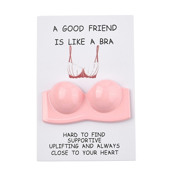 Прямоугольная бумажная поздравительная открытка для друзей, с украшением в форме бюстгальтера из смолы