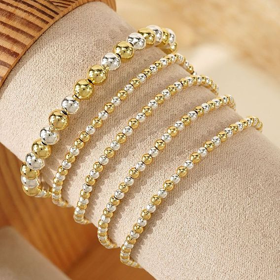 Sets aus runden, dehnbaren Messingperlen, mehrlagige, verstellbare und stapelbare Armbänder