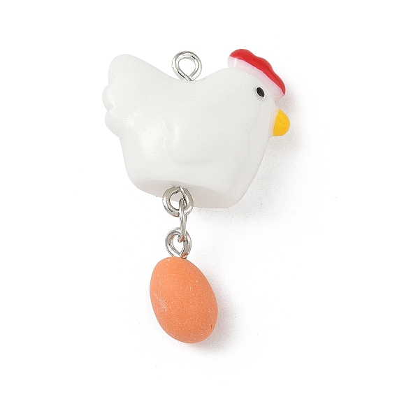 Непрозрачные подвески смолы, курица с яйцом, с платиновыми тоновыми железными петлями