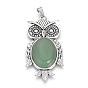 Gemstone Big Pendants, with Alloy Findings, Owl, Antique Silver