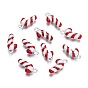Antique Silver Tone Alloy Enamel Pendants, Candy Cane for Christmas Day, 18x8x5mm, Hole: 2mm