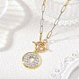 Brass Hollow Disc with Heart Pendant 304 Stainless Steel Two Tone Paperclip Chain Necklaces with OT Clasps